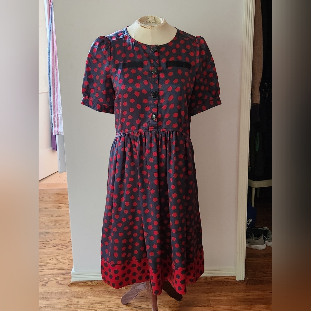 Marc by Marc Jacobs blue-and-red PENTAGON-PRINT silk dress, size S, fits like M